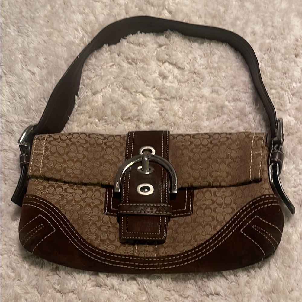 Rare y2k Vintage soho Coach Brown Shoulder Bag with Monogram PatternG05Q~3628